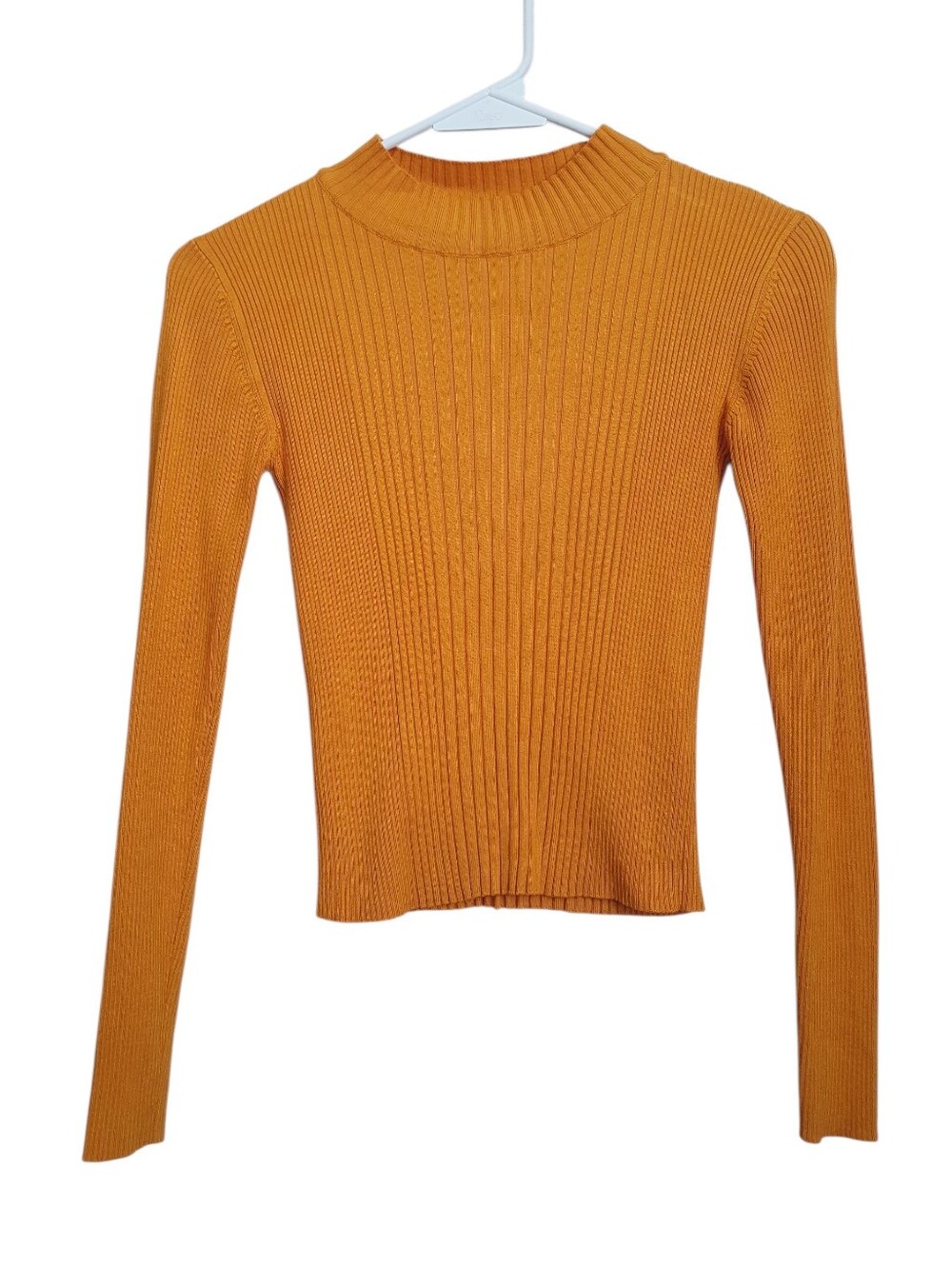Pull & Bear Women's Size Small Mustard Yellow Ribbed Longsleeve Top Mock Neck